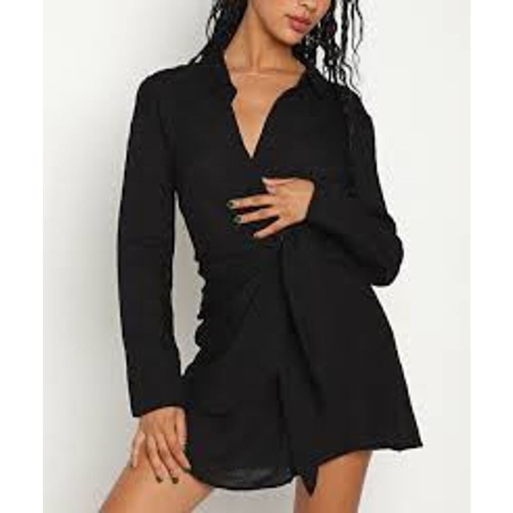 l*space Black Long-Sleeve Midi Dress